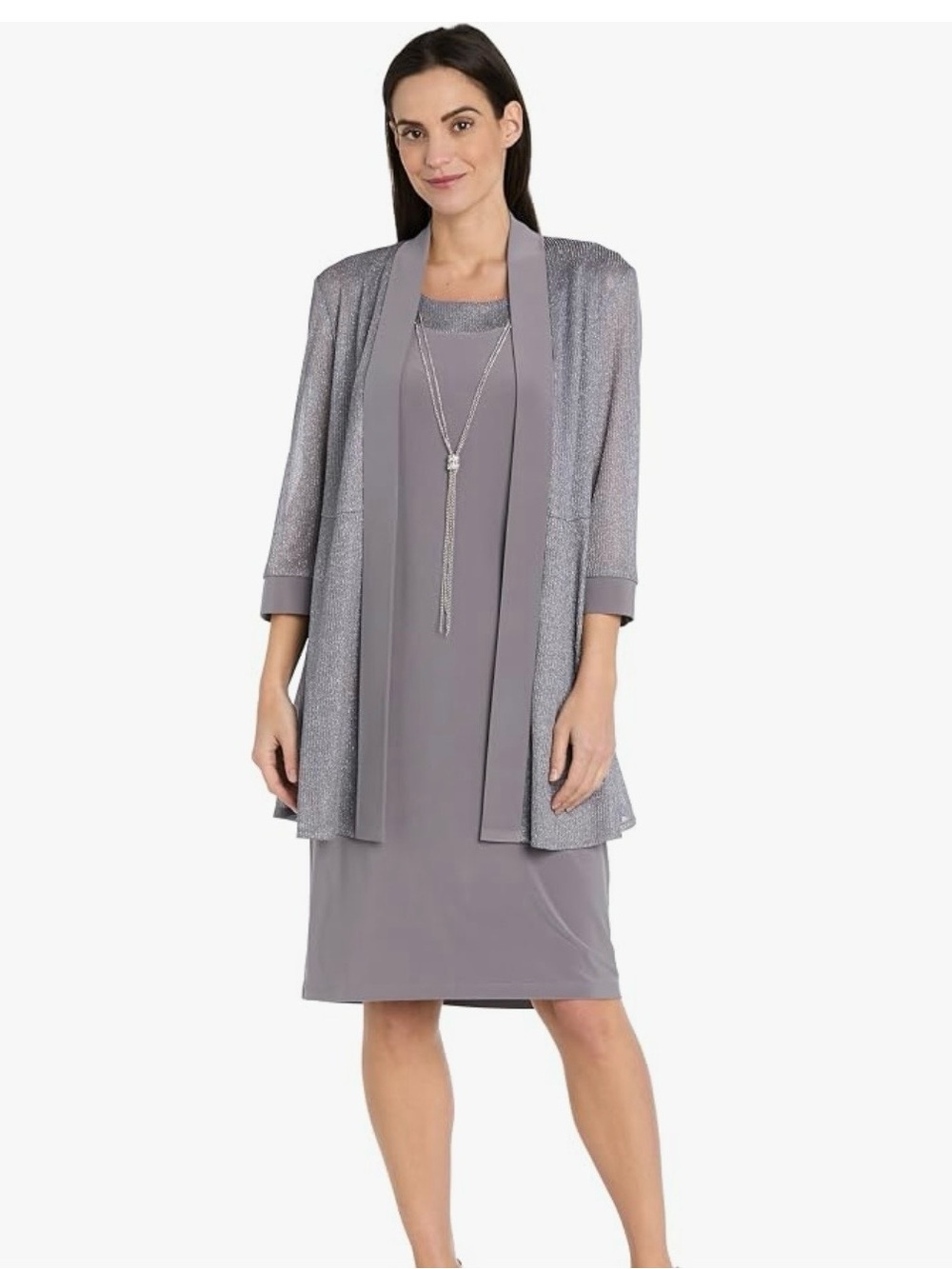 R&M Richards Women's Shimmery Slate Two-Piece Jacket Set